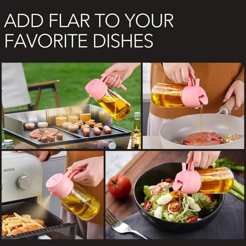 2Pcs 16oz 470ml Glass Olive Oil Sprayer for Cooking with Stickers (2Pcs Black & Pink)