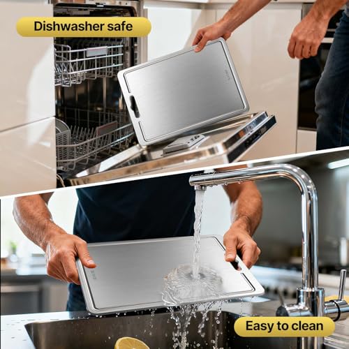 3 Piece Titanium Cutting Board Set with Juice Groove for Kitchen (Gray / 17.32x11.8in)