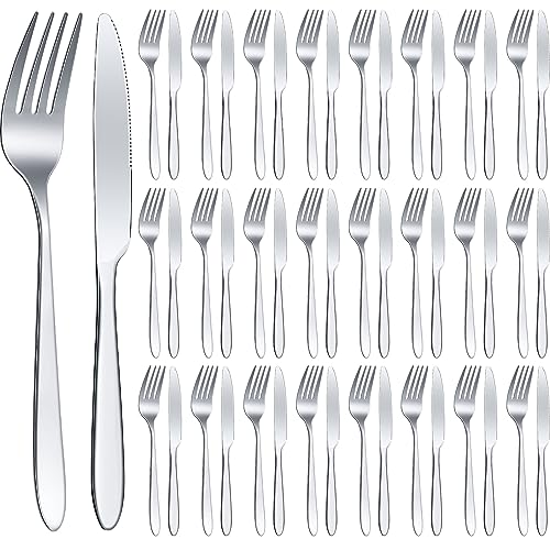 50 Pieces Stainless Steel Forks Silverware Set Dinner Forks and Knives Flatware Tableware Cutlery Set for Kitchen Restaurant