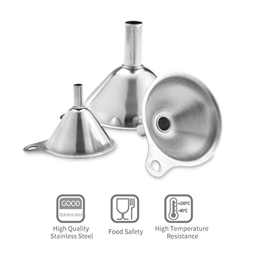3 in 1 Metal Funnels for Filling Bottles Stainless Steel Small Kitchen Funnel Set for Transferring Essential Oils Liquid Fluid Spice Dry Ingredients Powder
