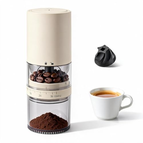 Portable Electric Burr Coffee Grinder (Light Beige)