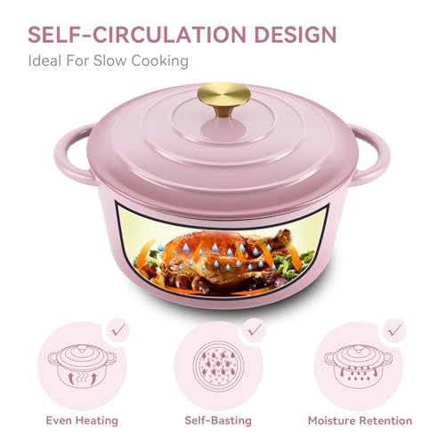 4.5 Quart Enameled Dutch Oven Pot with Lid (4.5 QT / Pink)