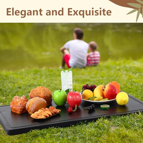 32 x 18 Large Acacia Wood Cutting Boards for Kitchen Wooden Cutting Board with Juice Groove Extra Large Serving Platter Carving Tray for Meat Cheese (Black / 32" x 18" x 0.9" / Rectangle)