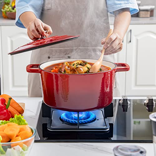 6 QT Enameled Cast Iron Dutch Oven Pot with Lid (Red / 6QT-Round)