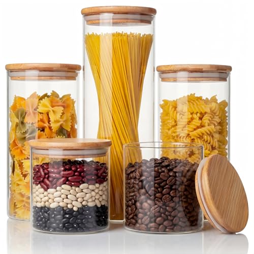 Round Glass Food Storage Containers with Airtight Bamboo Lids