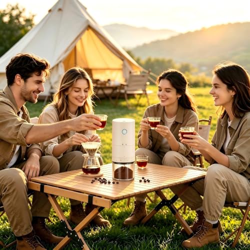Portable Electric Burr Coffee Grinder with 38 Adjustable Grind Settings (Beige)
