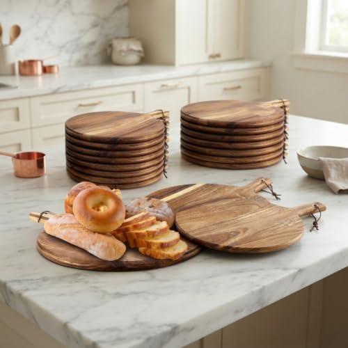 Acacia Wood Cutting Board with Handle 16 Pcs Round Serving Board