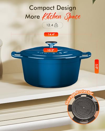 6 Qt PFAS Free Enameled Cast Iron Dutch Oven Pot with Lid (Santorini)