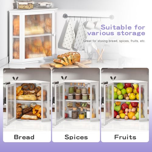 Corner Bread Box for Kitchen Countertop (White / Extra Large)