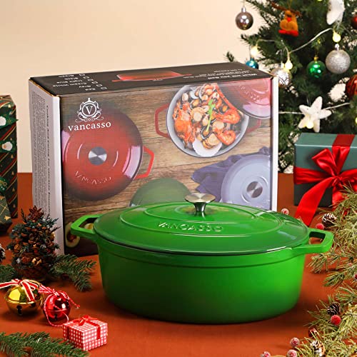 9.3 Qt Oval Enameled Cast Iron Dutch Oven with Lid (9.3 Qt-oval / Green)