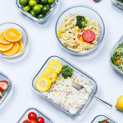 12 Packs Glass Food Storage Containers Set with Lids (Grey / 24 Pieces)