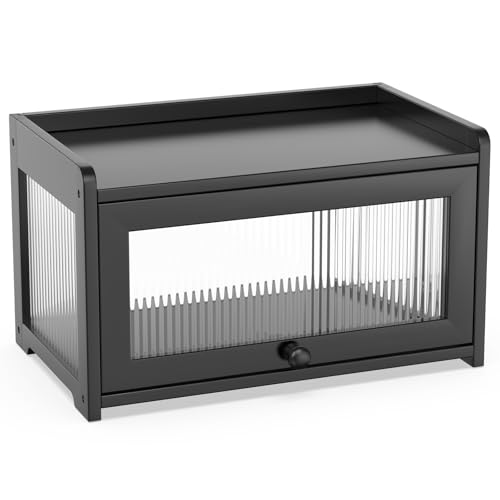 Bamboo Bread Box for Kitchen Countertop (Black)