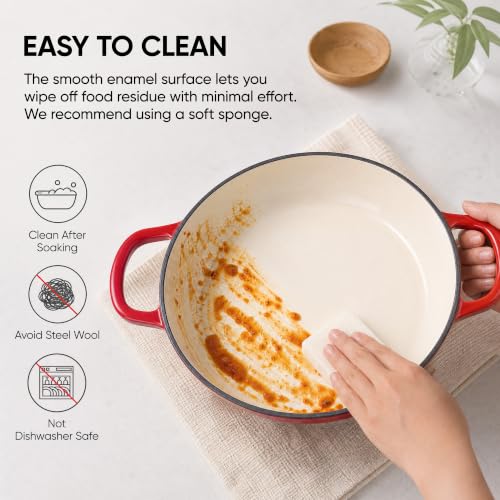 Dutch Oven Enameled Cast Iron with Lid (Red / 3 QT(Shallow Pot))