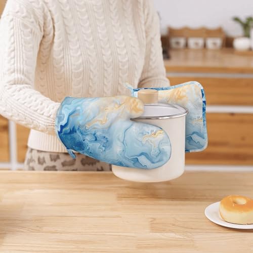 Oven Mitts and Pot Holders Blue Marble Pastel Silicone Kitchen Accessories Set of 4 Heat Resistant Long Gloves Potholder Non (A063212)