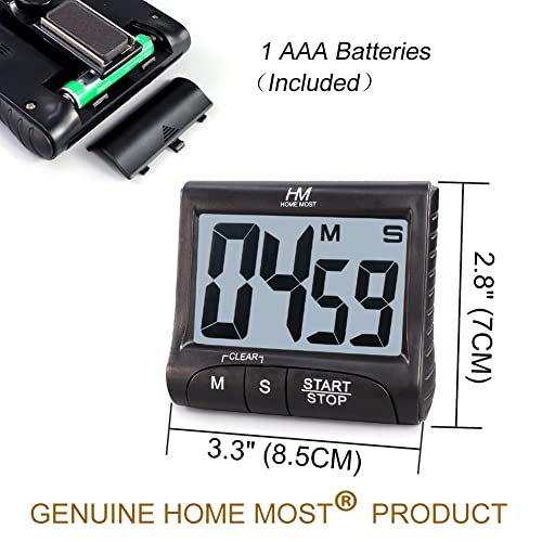 3" Large Display Kitchen Timer (.Matte Black - Sleek Design - 3 Big No Show Function Buttons / 3" Large LCD Display - 1.5" Big Digits -Loud Alarm)