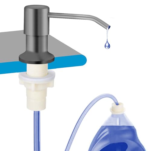 Fast Delivey) OHiHi Dish Soap Dispenser for Kitchen Sink (Brushed Nickel), Countertop Water Pump with 47” No-spill Extension Tube Kit Design For Kitchen Bathroom, Refill from the Top, No More Refills