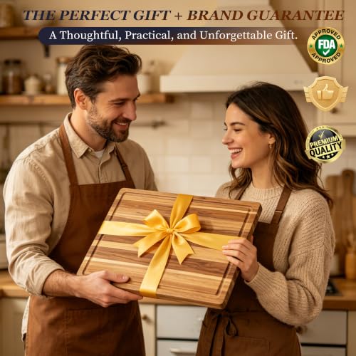 Extra Large Teak Wood Cutting Board 20" Wooden Cutting Boards for Kitchen (20"L x 15"W)