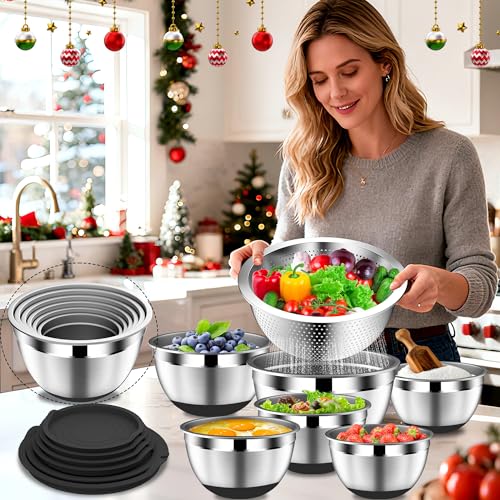 Mixing Bowls with Lids Set (16PCS Black W Nonslip Bottom)