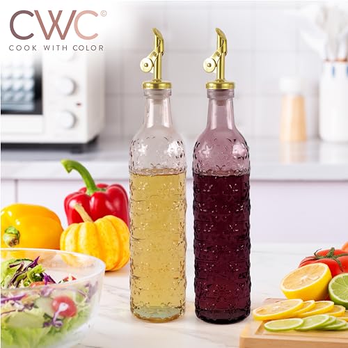 Glass Olive Oil Bottle Dispenser (Floral / Pink)