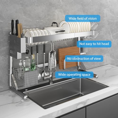 Over The Sink Dish Drainer Drying Rack 2 Tier Adjustable Width (2 Tier)