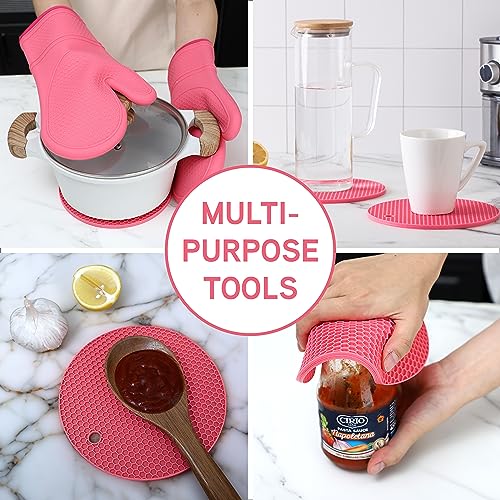 Silicone Oven Mitts (Pink / Mitt Set)