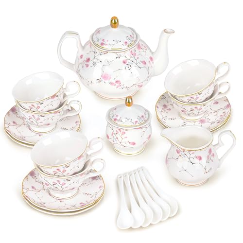 21 Piece Vine Floral Porcelain Tea Set