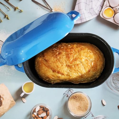 Dutch Oven Cast Iron Bread Pan with Lid Sourdough Loaf Pans for Baking Bread Large Heavy Oval Bread Dutch Oven with Movable Handle 4 Qt
