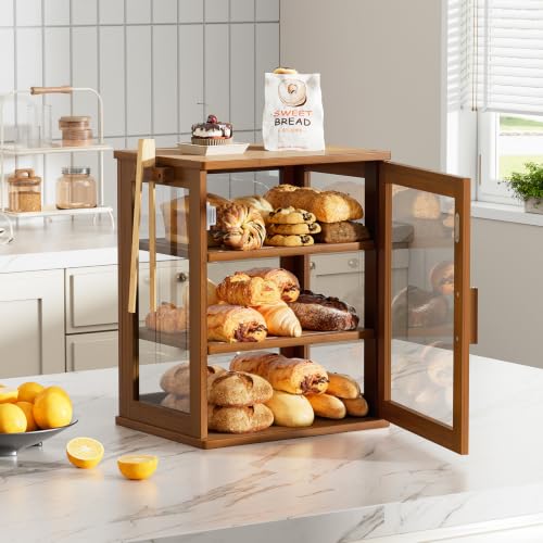 Bread Box for Kitchen Countertop (Caramel / Medium)