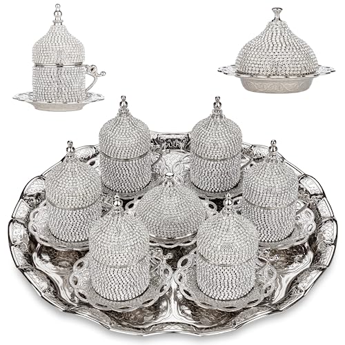 Lale Crystal Turkish Coffee Set with Tray