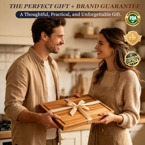 Teak Wood Cutting Board 16" x 12" Thick Wooden Cutting Boards for Kitchen (16.1"L x 12"W)