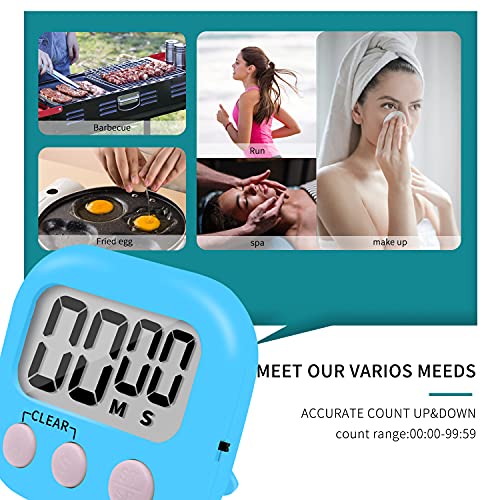 6 Pack Small Digital Kitchen Timer Magnetic Back and ON (Blue)