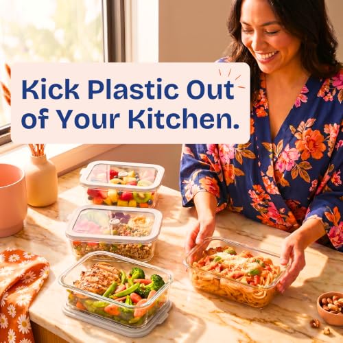 Non Toxic Glass Food Containers with Lids (Gray / 35 Oz)