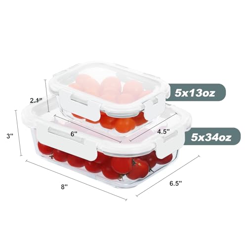10 Pack Glass Food Storage Containers with Lids (White / 10-Pack)