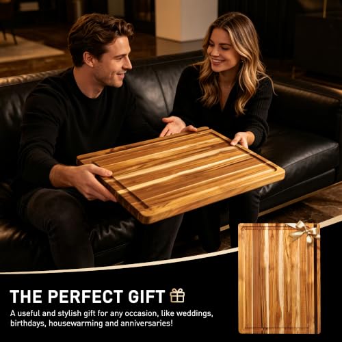 XXLarge Teak Wood Cutting Boards for Kitchen 20'' Meal Prep Board Smart (20.5"L x 14"W)