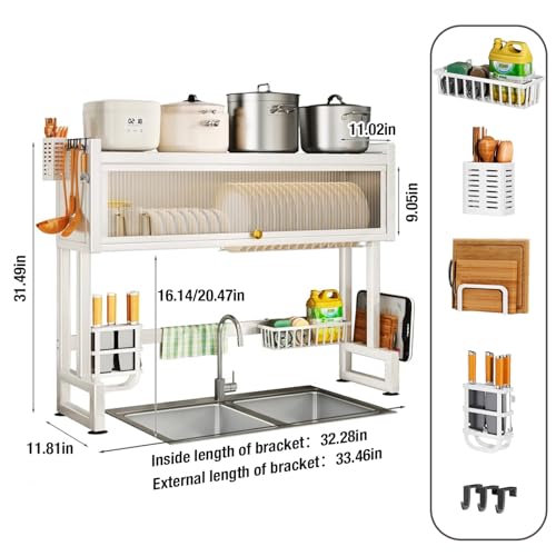Over the Sink 3 Tier Dish Drying Rack with Cover (Milkshake White)