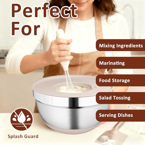 9 Pack Mixing Bowls with Airtight Lids & Grater Attachments (Khaki)