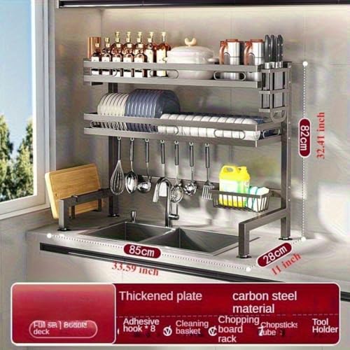 3 Tier Over Sink Dish Draining Rack Adjustable Width and Height with Phone Holder Cup Holder