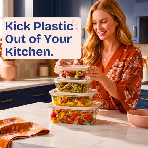 Non Toxic Glass Food Containers with Lids (Beige / Multi Size)