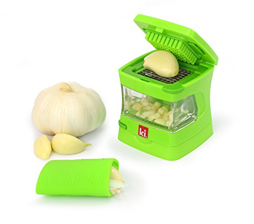 Garlic-A-Peel Garlic Press, Crusher, Cutter, Mincer, and Storage Container - Includes Silicone Garlic Peeler - Easy to Clean - Stainless Steel Blades – standard