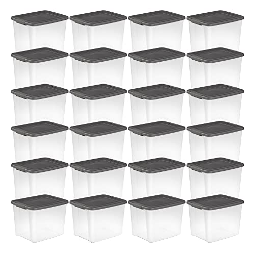 Clear Plastic Storage Organizer Bins with Gray Lids