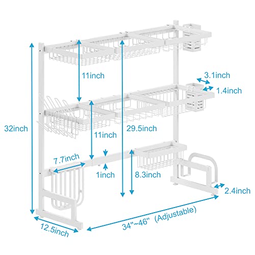 Over Sink Dish Drying Rack Stainless Steel (White / 3Tier - Standard(34"-46"))
