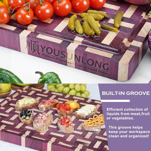 Extra Large Cutting Board End Grain Purple Heart Wood (Purple XXL)