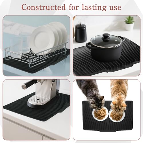2 Pcs Extra Large Silicone Dish Drying Mat with Drain Lip 23.6 x 19 Inch Dish Drainer Liner Rubber Counter Drying Pad for Kitchen Sink Drawer