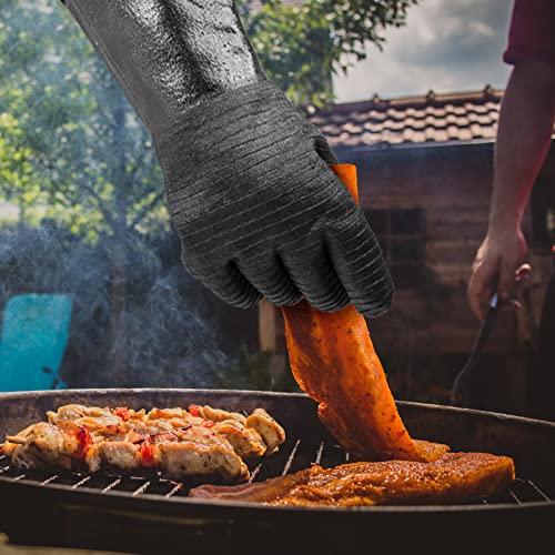 14 Inch Heat Resistant Gloves for Grilling 932°F Neoprene (Black / 14 inches)