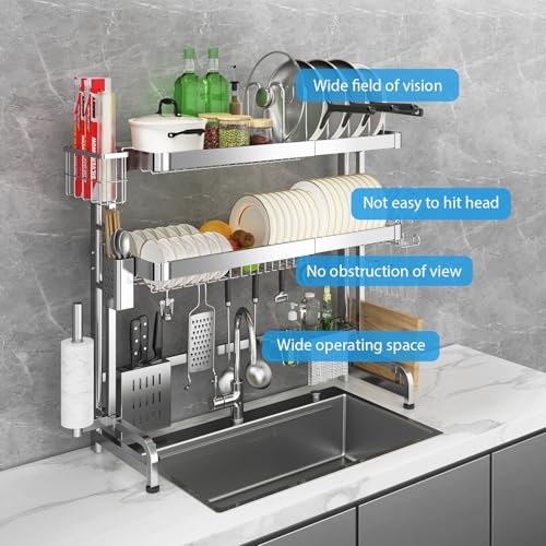 Over The Sink Dish Drainer Drying Rack 3 Tier Adjustable Width (3 Tier)