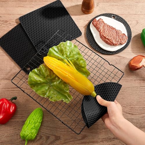 Silicone Trivets Bulk Hot Pads for Kitchen (Black)