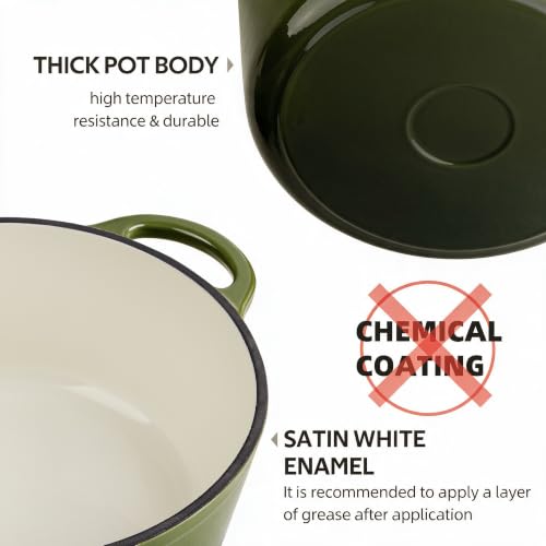 Dutch Oven Enameled Cast Iron with Lid (Golden Green / 3 QT)