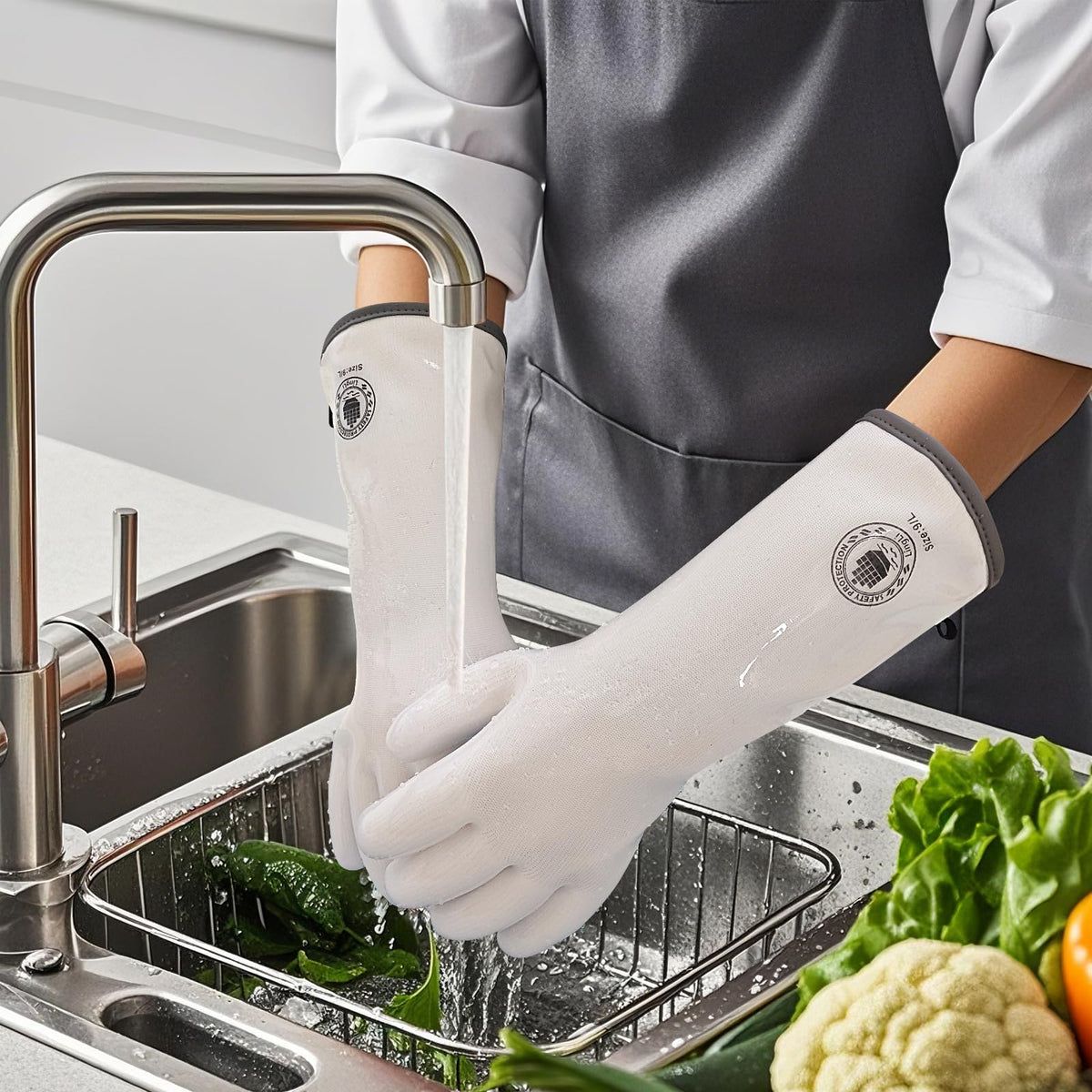 15" Long Silicone Oven Gloves (White Extra Long / 7/S)