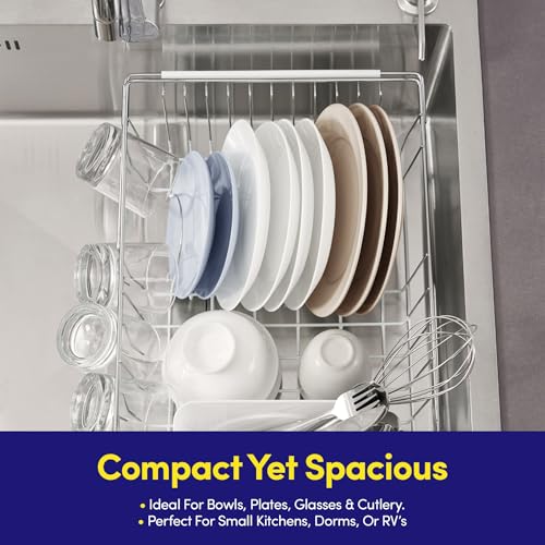 Dish Drying Rack Over The Sink Expandable to 24.5" Dish Drainer (White / 15.75" x 12" x 5")