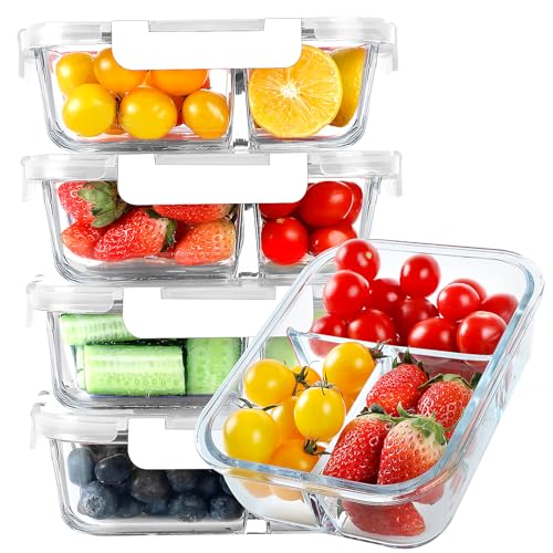 5 Pack Glass Meal Prep Containers Set with Lids